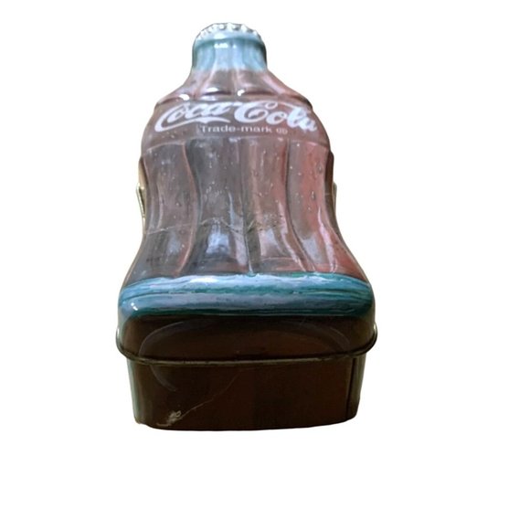 Coca Cola Coke Metal Tin Container with Lids Bottle 9.75 in x 3 in wide x 2 in d - Picture 2 of 4